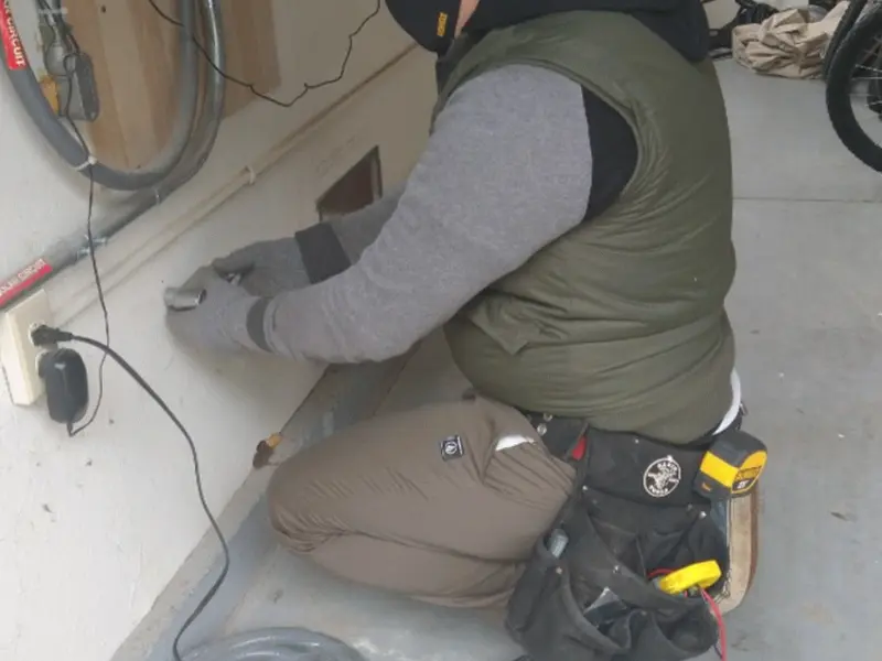 Electrician performing outlet wiring in a Citrus Hills garage